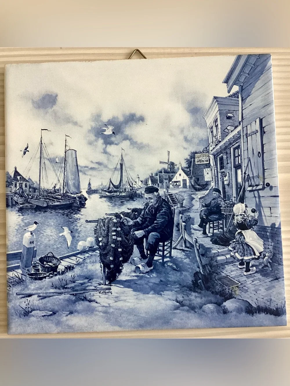 Delft Blue Holland Tile Set 3 Netherlands Windmill Wedding Carriage Fisherman